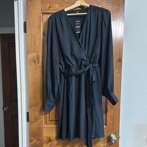 Express Women's Little Black Dress Long Sleeve Faux Wrap w/ Belt Plus‎ Size: XXL
